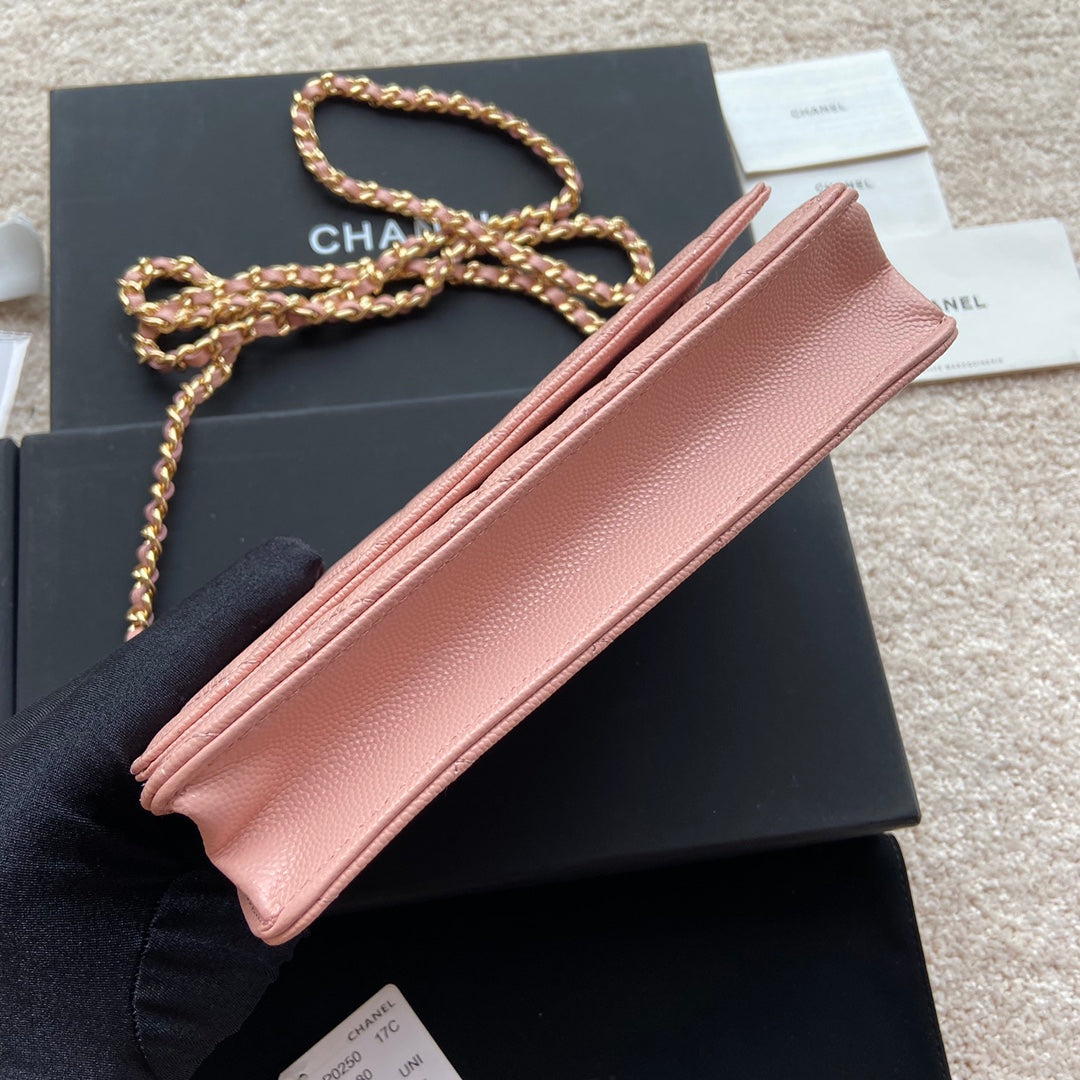 CC Woc 20cm Pink Grained Calfskin Gold Hardware