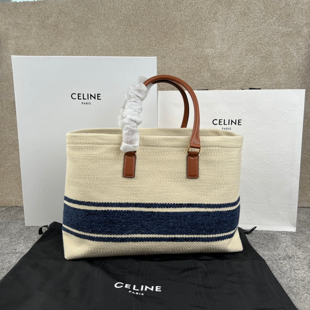 CABAS 44 PRINTED CANVAS WHITE NAVY BLUE TOTE