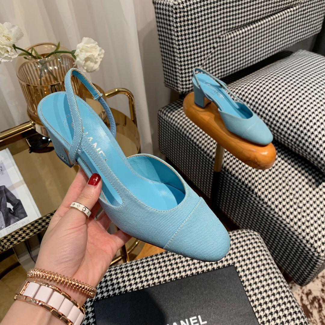 slingbacks 60mm cloud blue canvas calfskin