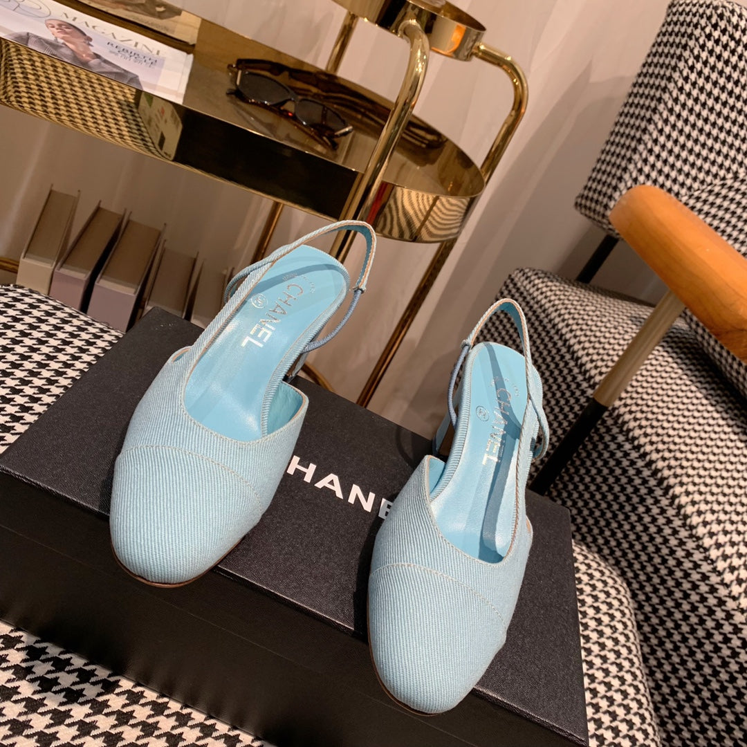 slingbacks 60mm cloud blue canvas calfskin