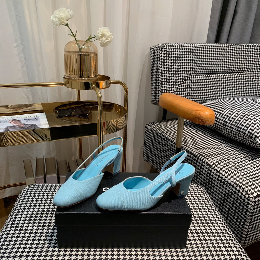 slingbacks 60mm cloud blue canvas calfskin