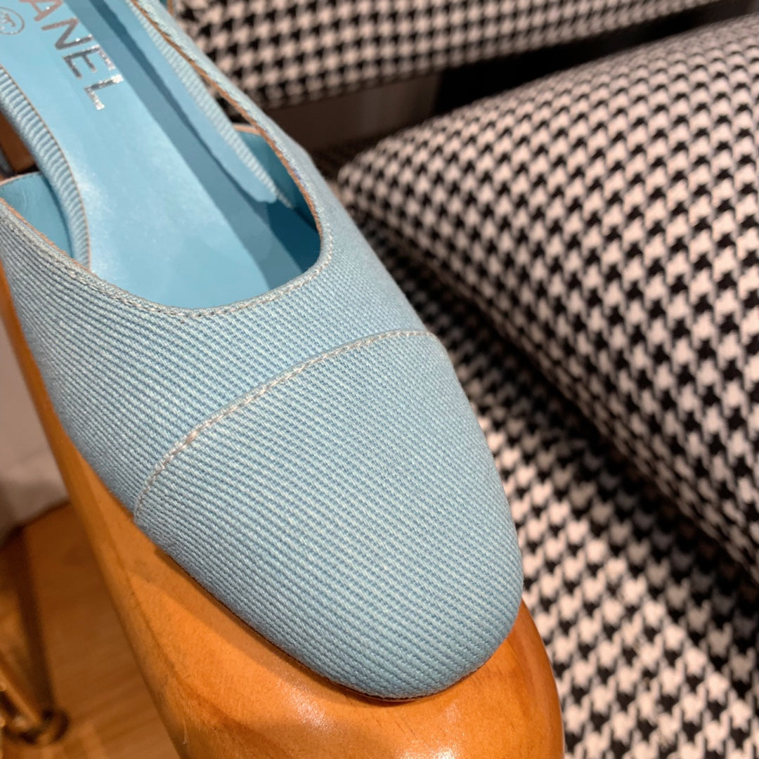 slingbacks 60mm cloud blue canvas calfskin