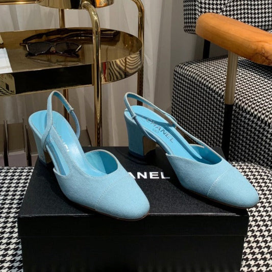 slingbacks 60mm cloud blue canvas calfskin