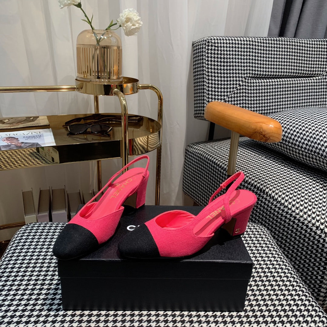 slingbacks 60mm red black canvas calfskin