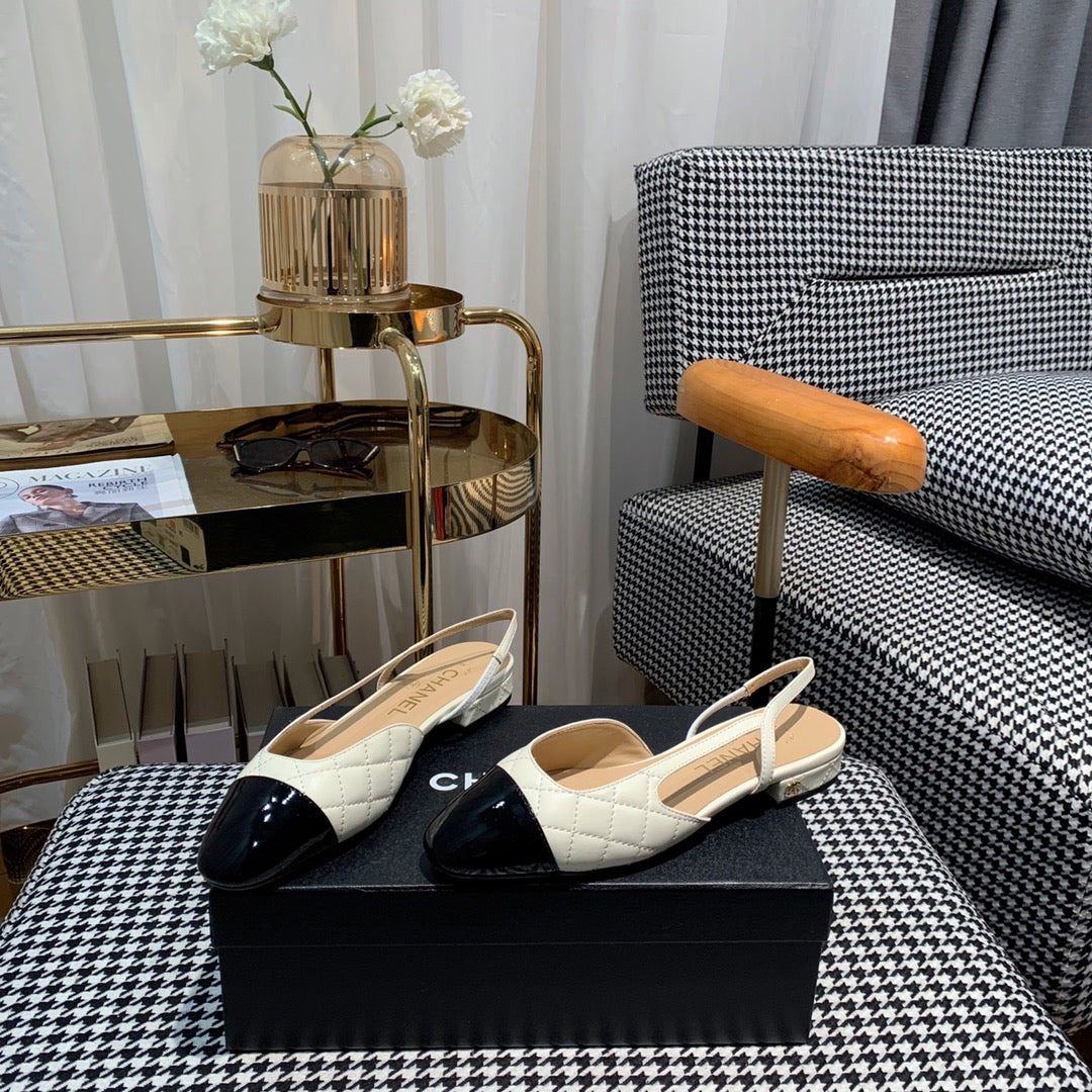 slingbacks cream quilted calfskin black patent calfskin