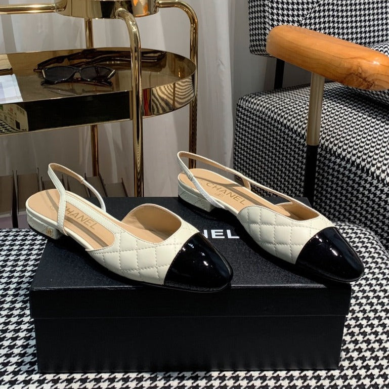 slingbacks cream quilted calfskin black patent calfskin