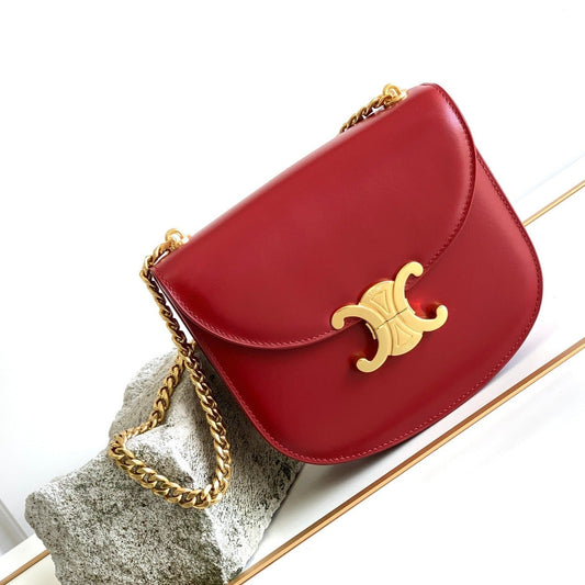 teen besace triomphe 18.5 dark red calfskin with chain