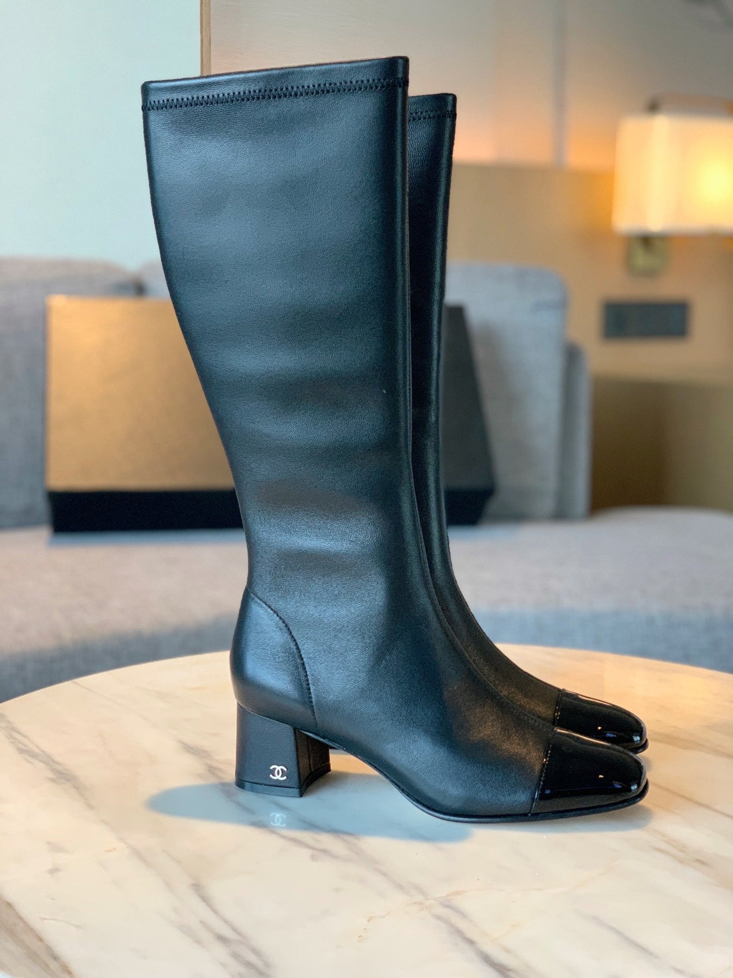 CC High Boots 50mm In Black Lambskin And Glossy Cowhide 940065