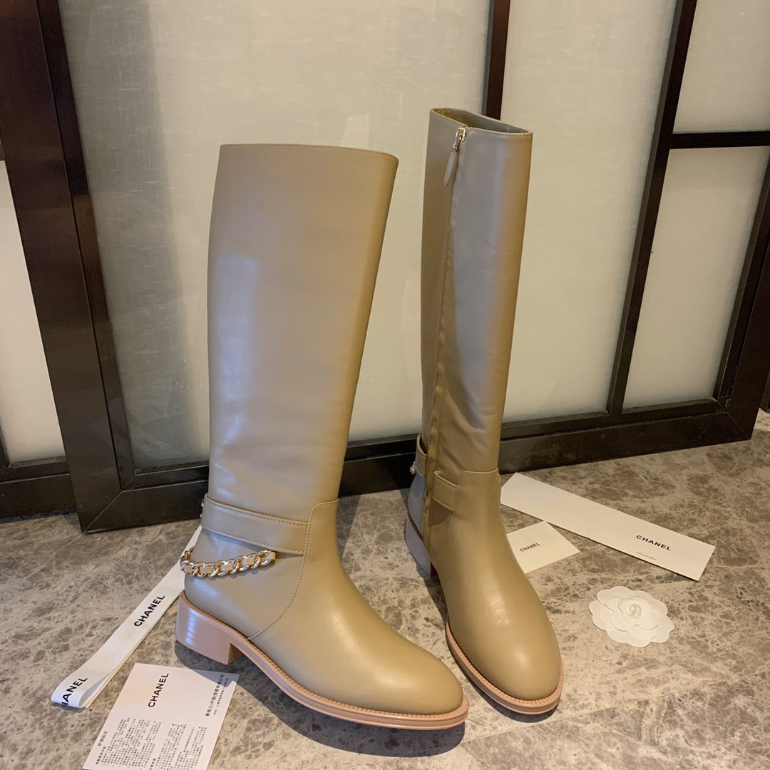 CC High Boots 35mm In Beige With Chain Cowhide 940093