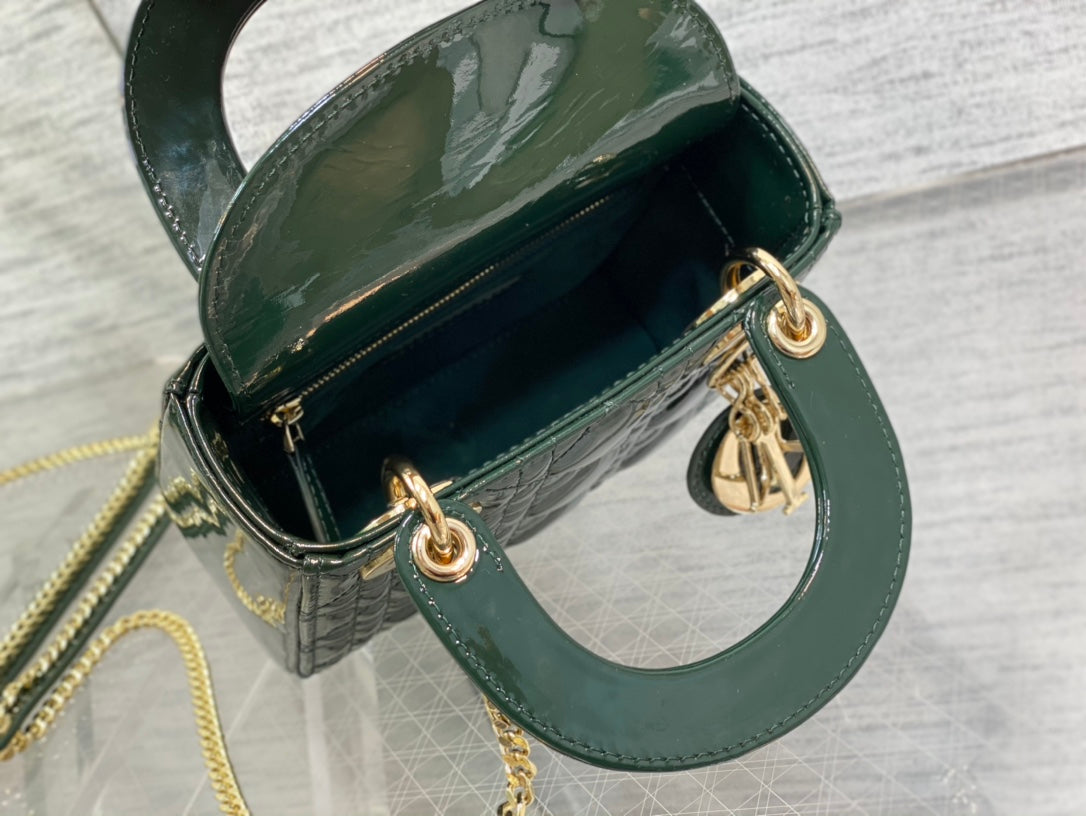 mini lady 17 blue green patent calfskin