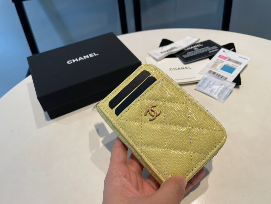 CC ZIPPED COIN PURSE 11 YELLOW GRAINED CALFSKIN