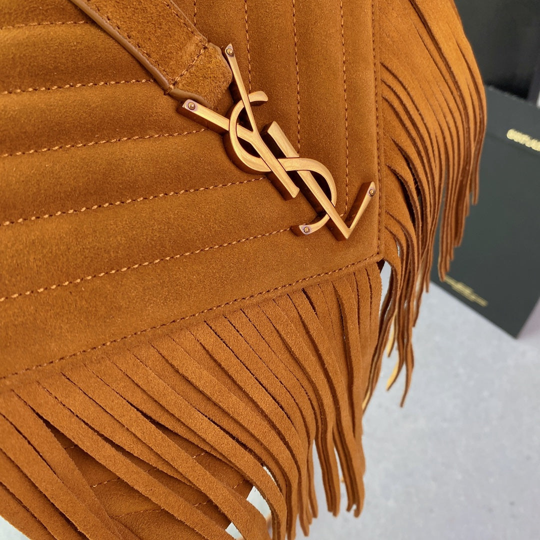 COLLEGE TASSEL 24 IN ORANGE PEEL SUEDE GOLD HARDWARE