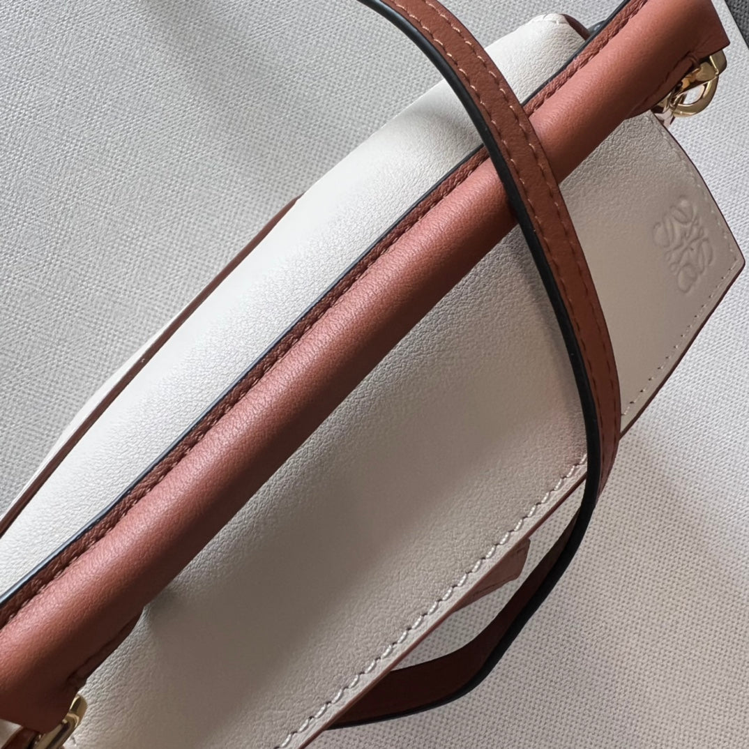 Mini Puzzle bag in soft grained 18cm White and Tan Calfskin