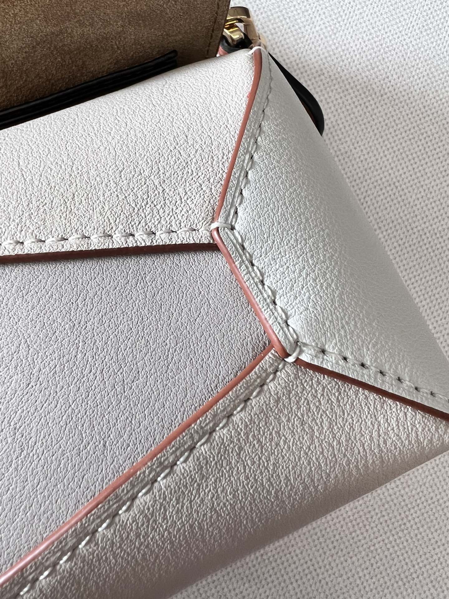 Mini Puzzle bag in soft grained 18cm White and Tan Calfskin