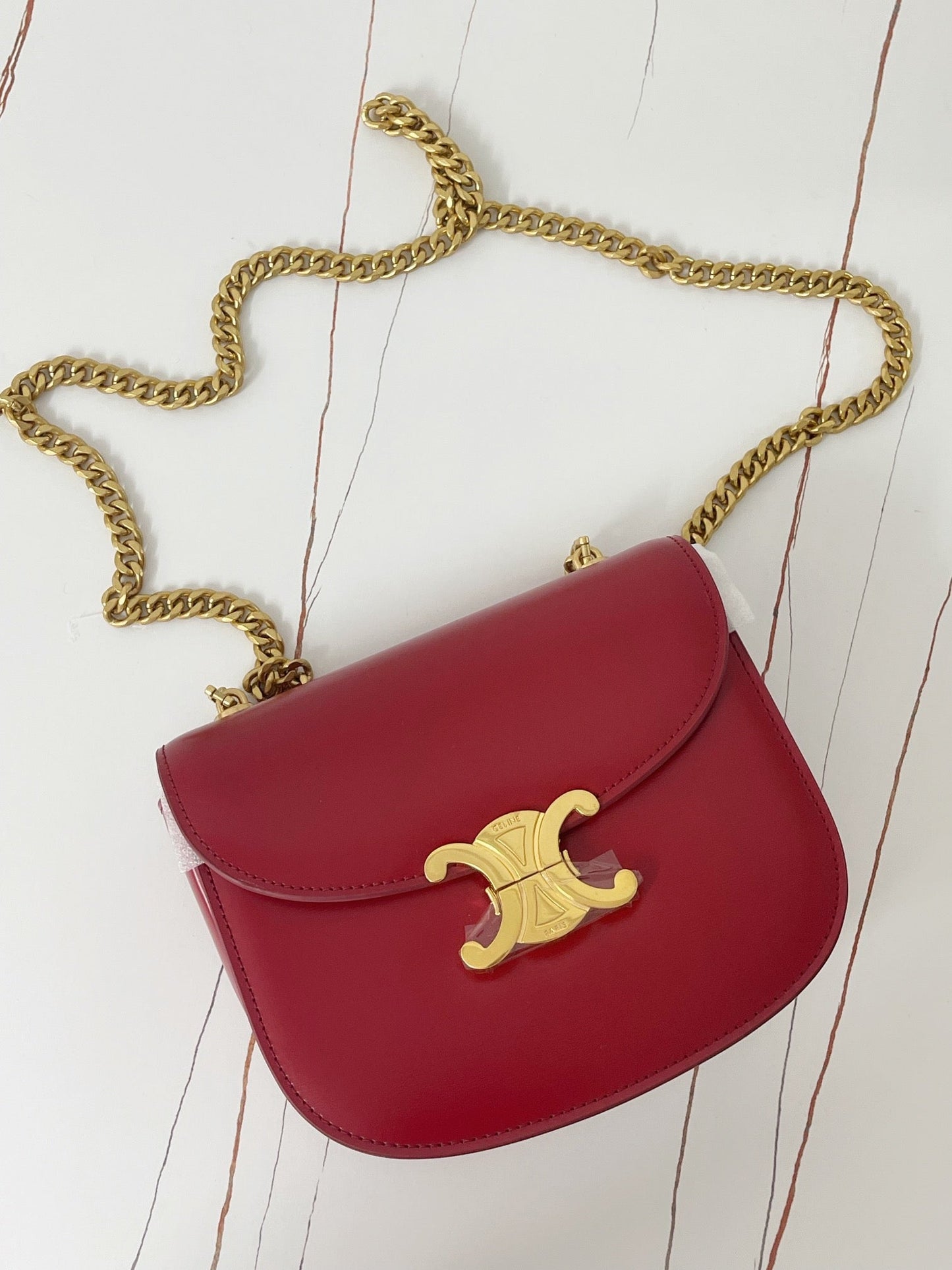 TRIPHOME 19 SADDLE BAG CHERRY RED CALFSKIN