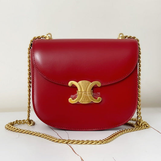 TRIPHOME 19 SADDLE BAG CHERRY RED CALFSKIN