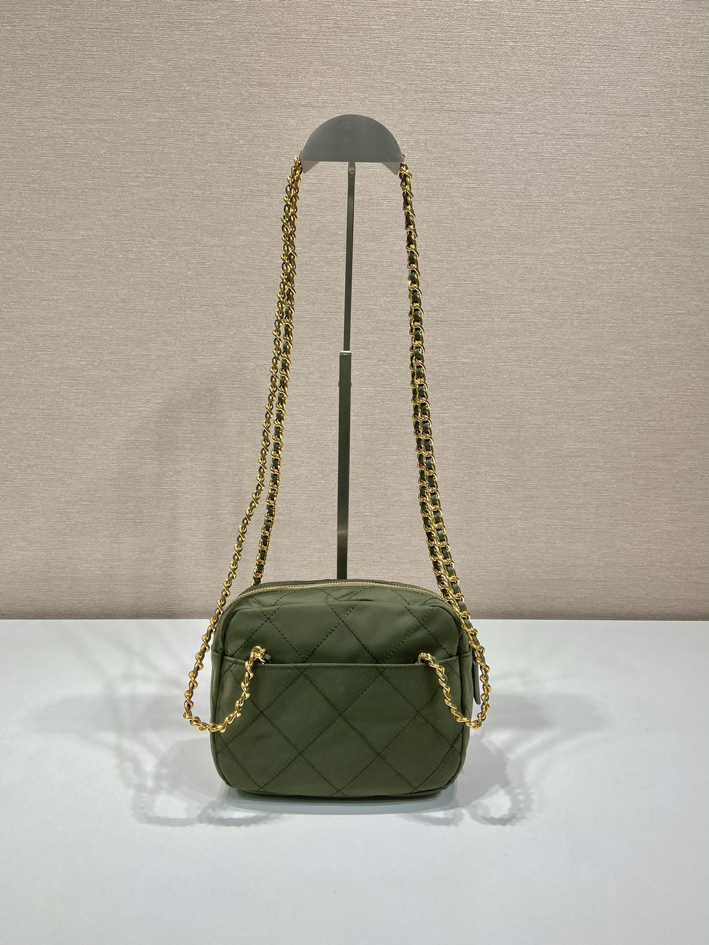 QUILTED HOBO BAG 19 IN PICKLE GREEN HANDMADE NYLON GOLD HARDWARE