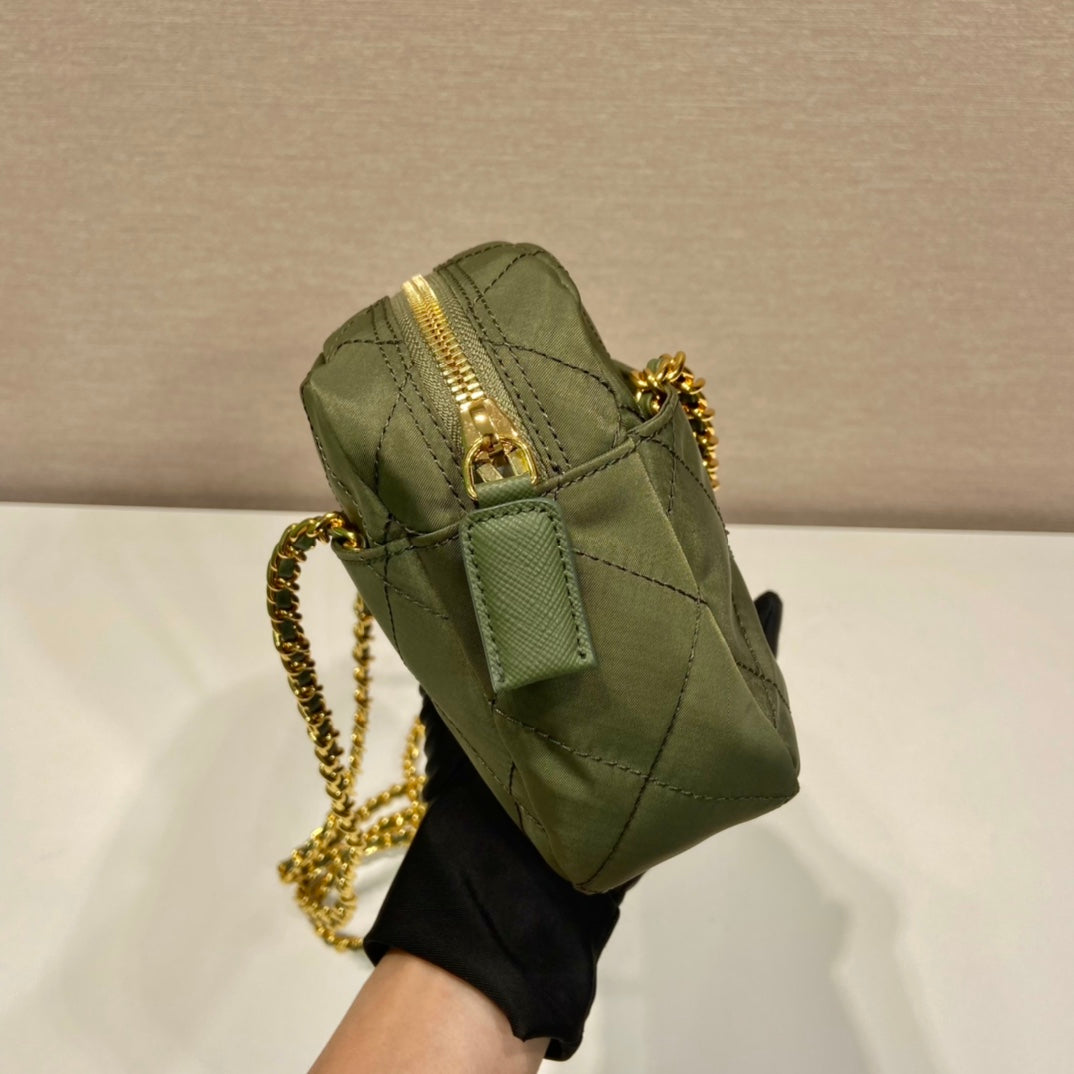 QUILTED HOBO BAG 19 IN PICKLE GREEN HANDMADE NYLON GOLD HARDWARE