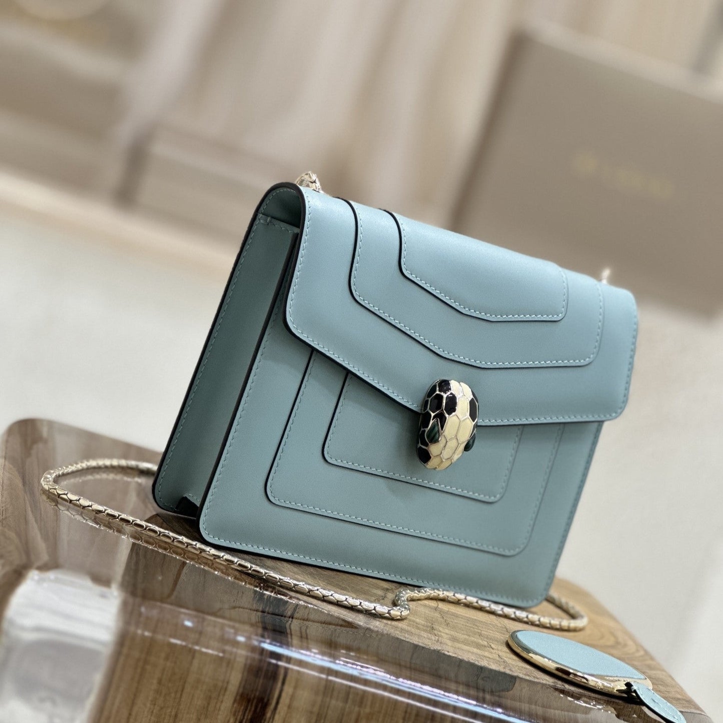 SERPENT FOREVER CROSSBODY 20CM BAG LIGHT BLUE CALFSKIN 1 COMPARTMENT