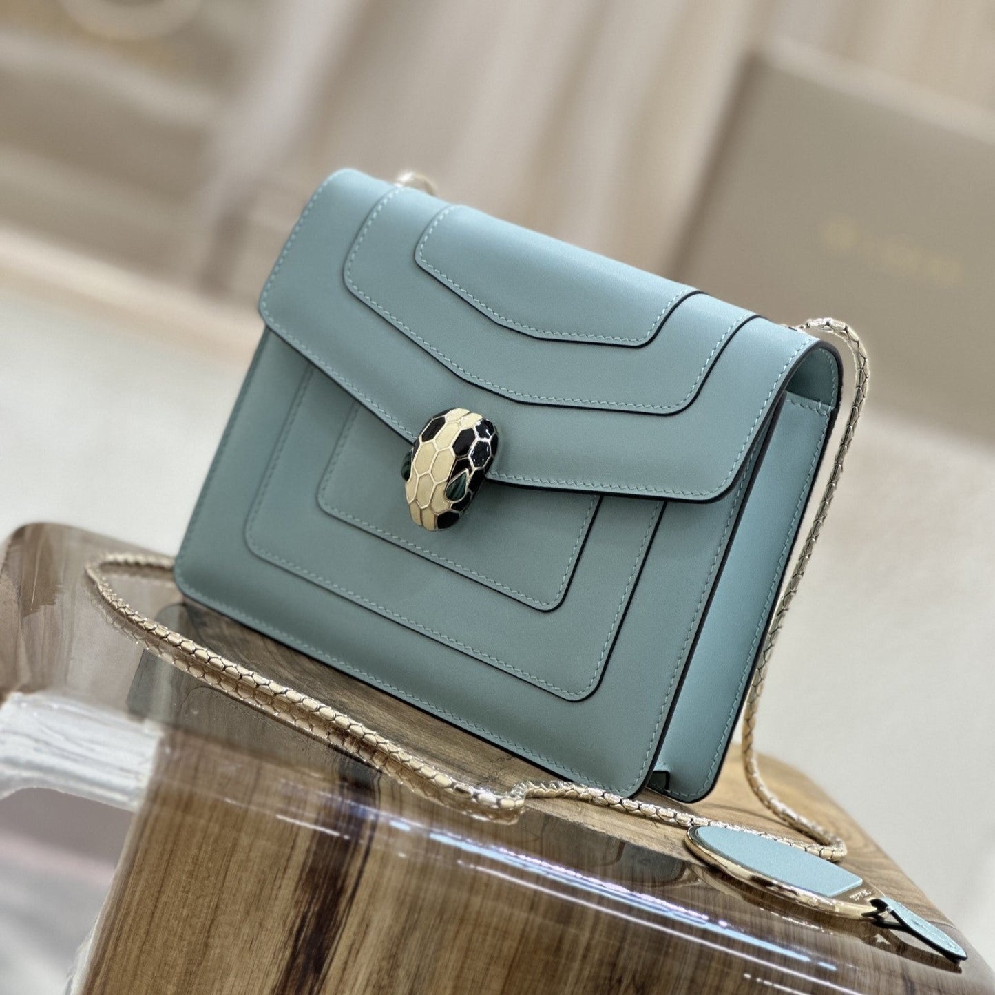 SERPENT FOREVER CROSSBODY 20CM BAG LIGHT BLUE CALFSKIN 1 COMPARTMENT