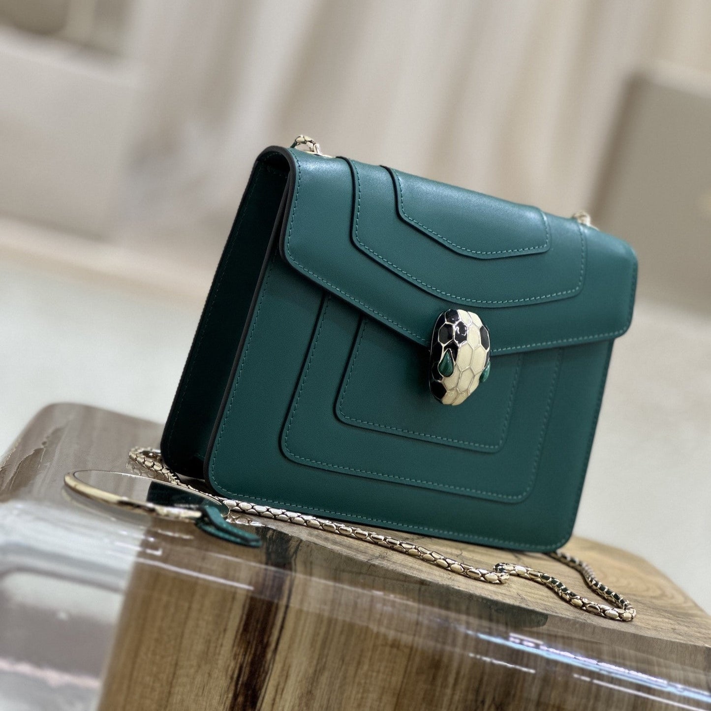 SERPENT FOREVER CROSSBODY 20CM BAG DARK GREEN CALFSKIN 1 COMPARTMENT