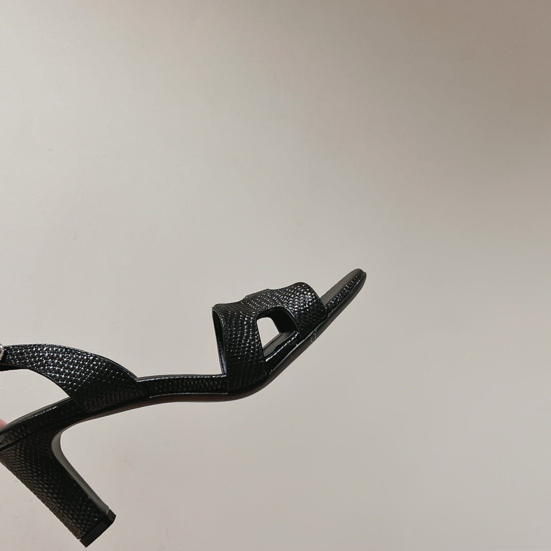 SLINGBACK SANDAL ETERNITE 75 BLACK LAMBSKIN