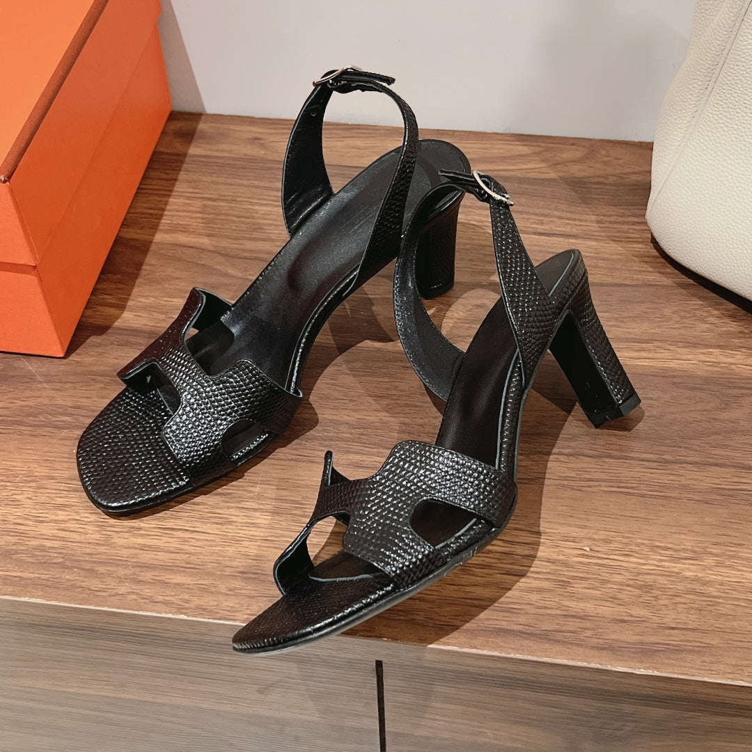 SLINGBACK SANDAL ETERNITE 75 BLACK LAMBSKIN