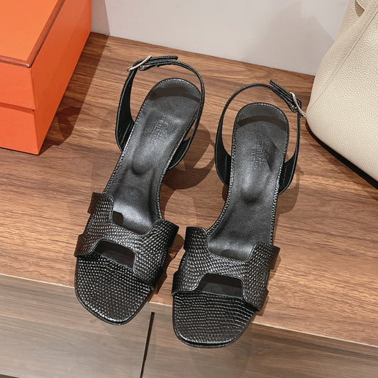 SLINGBACK SANDAL ETERNITE 75 BLACK LAMBSKIN