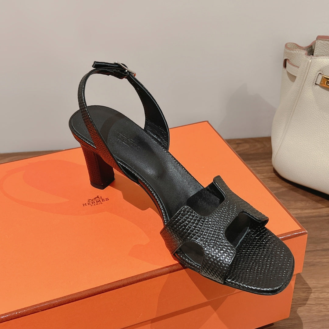 SLINGBACK SANDAL ETERNITE 75 BLACK LAMBSKIN