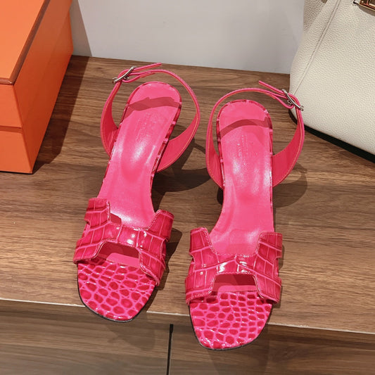 SLINGBACK ETERNITE 75 PINK LAMBSKIN AND CROCODILE LEATHER