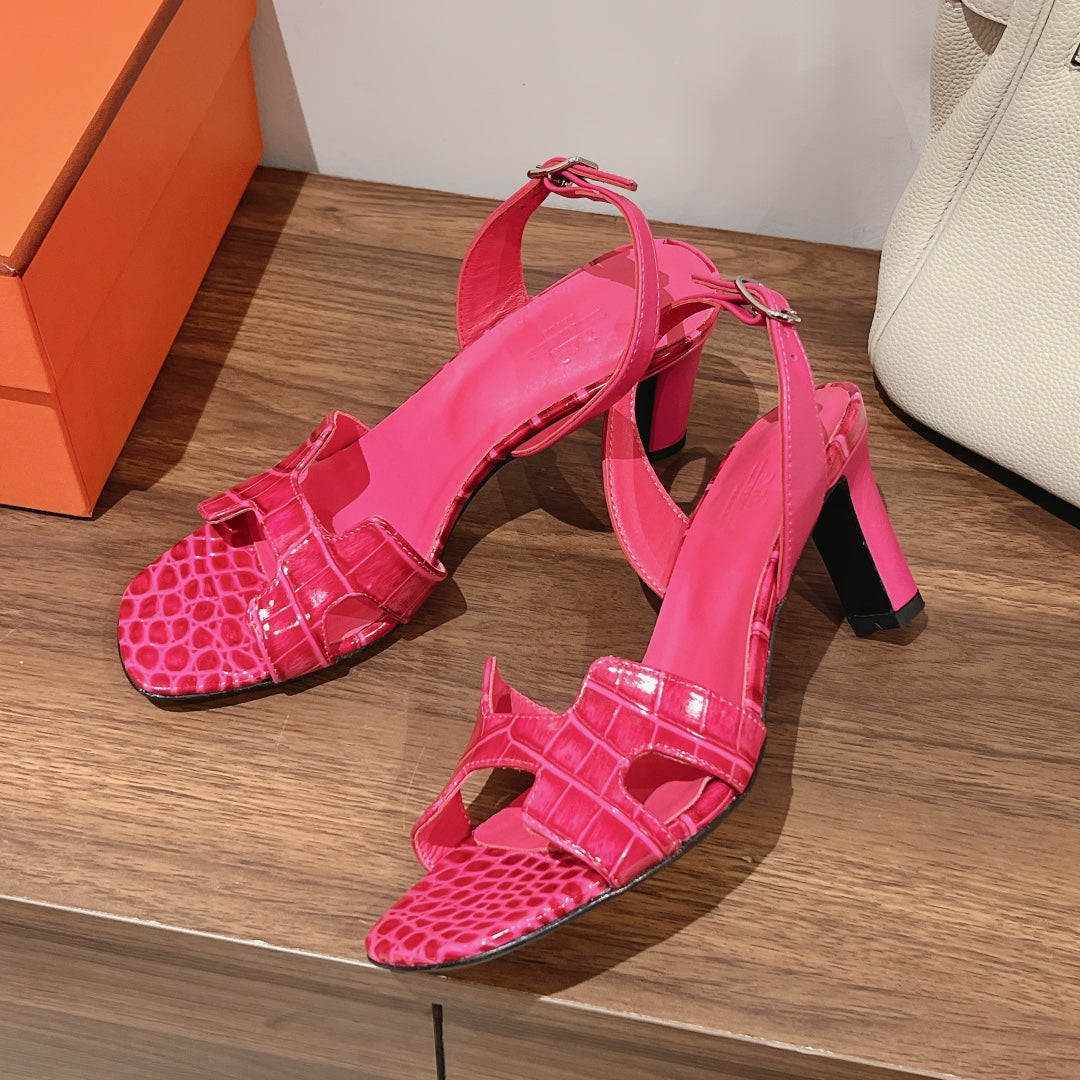 SLINGBACK ETERNITE 75 PINK LAMBSKIN AND CROCODILE LEATHER