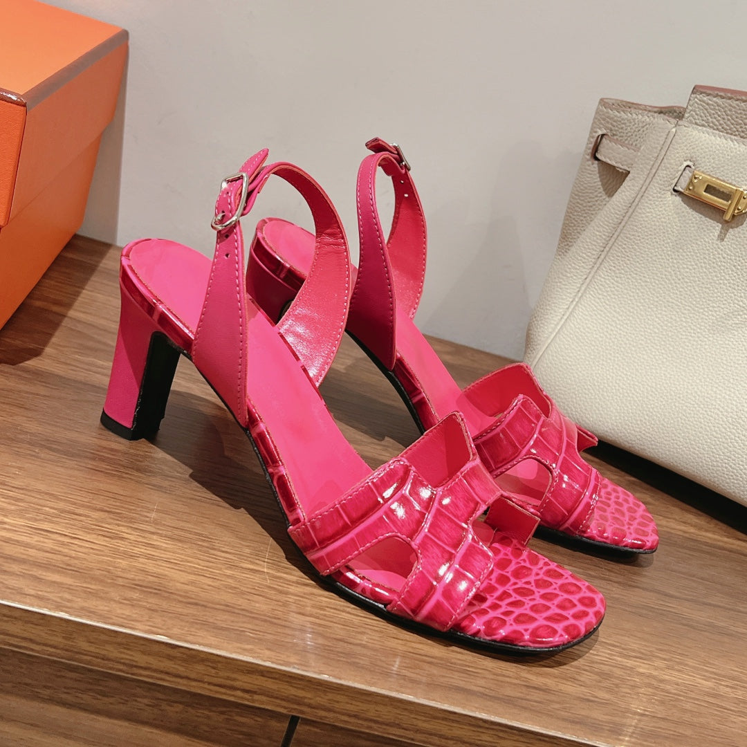 SLINGBACK ETERNITE 75 PINK LAMBSKIN AND CROCODILE LEATHER