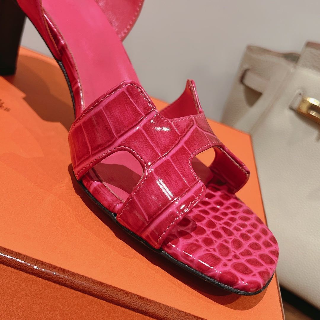 SLINGBACK ETERNITE 75 PINK LAMBSKIN AND CROCODILE LEATHER