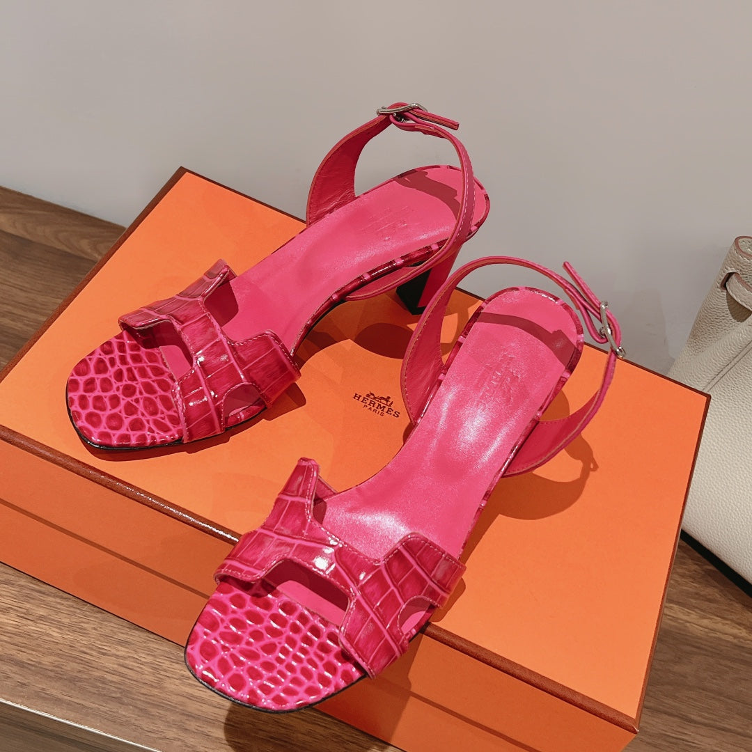 SLINGBACK ETERNITE 75 PINK LAMBSKIN AND CROCODILE LEATHER