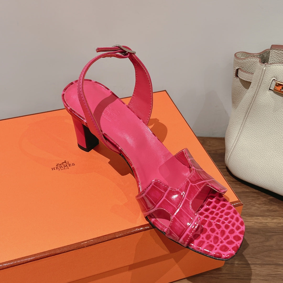 SLINGBACK ETERNITE 75 PINK LAMBSKIN AND CROCODILE LEATHER