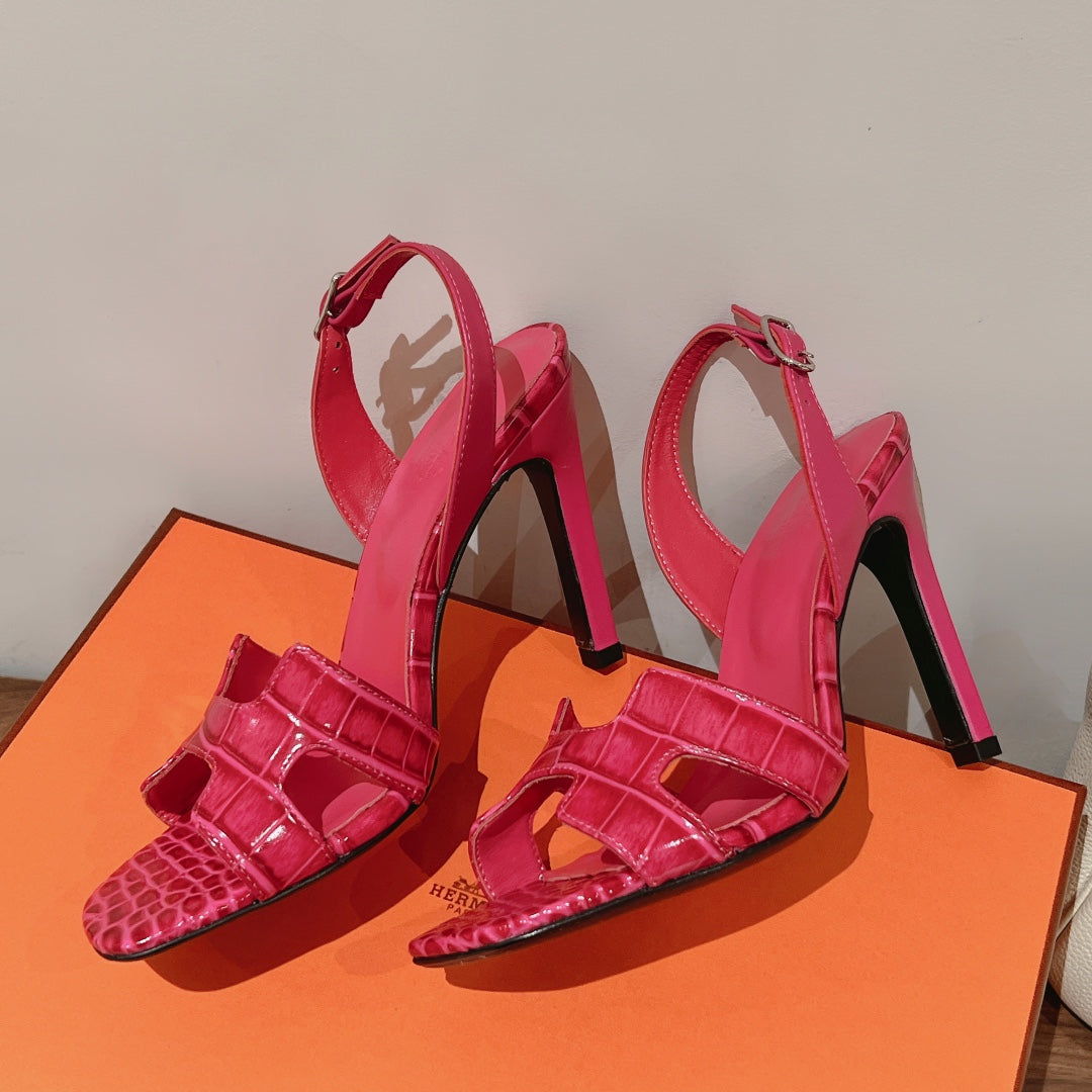 SLINGBACK ETERNITE 105 PINK LAMBSKIN AND CROCODILE LEATHER