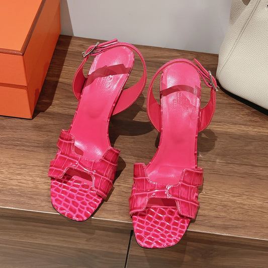 SLINGBACK ETERNITE 105 PINK LAMBSKIN AND CROCODILE LEATHER