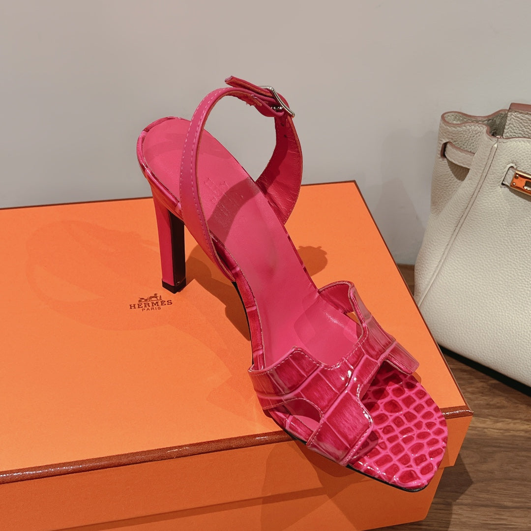 SLINGBACK ETERNITE 105 PINK LAMBSKIN AND CROCODILE LEATHER