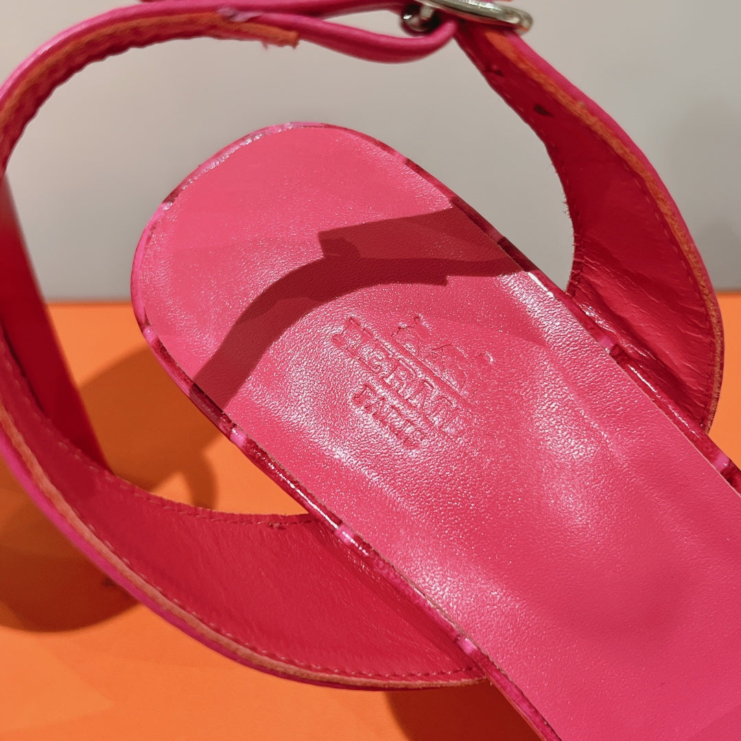 SLINGBACK ETERNITE 105 PINK LAMBSKIN AND CROCODILE LEATHER