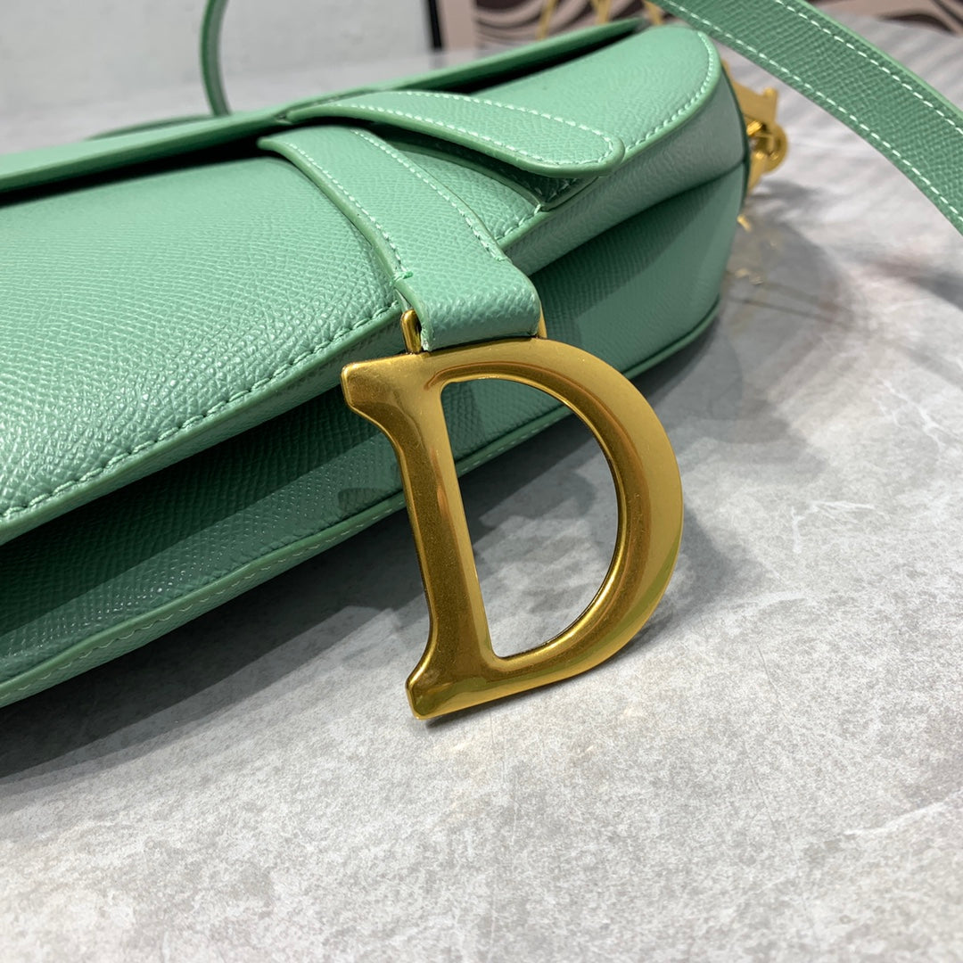 CD Saddle Bag Strap Warm Taupe Grained Green Calfskin