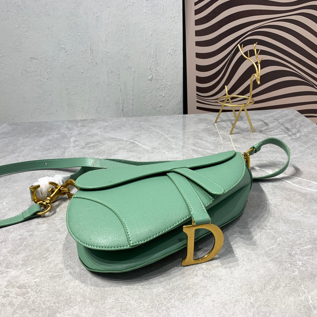 CD Saddle Bag Strap Warm Taupe Grained Green Calfskin