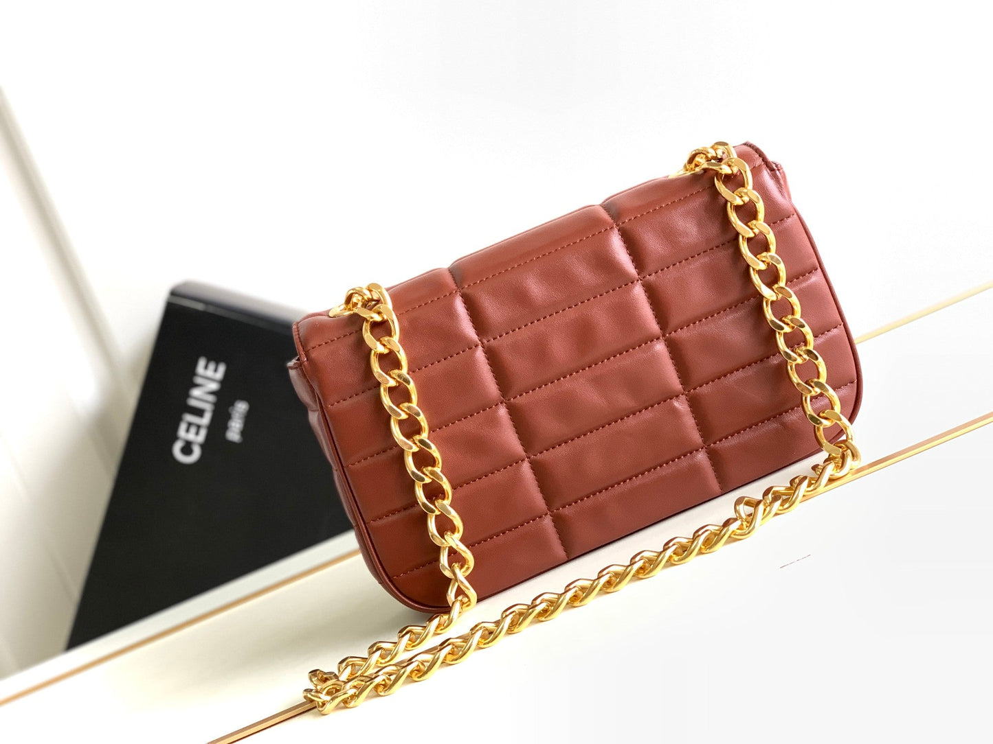 MONOCHROME 24 QUILTED CHERRY RED LAMBSKIN CHAIN SHOUDER BAG