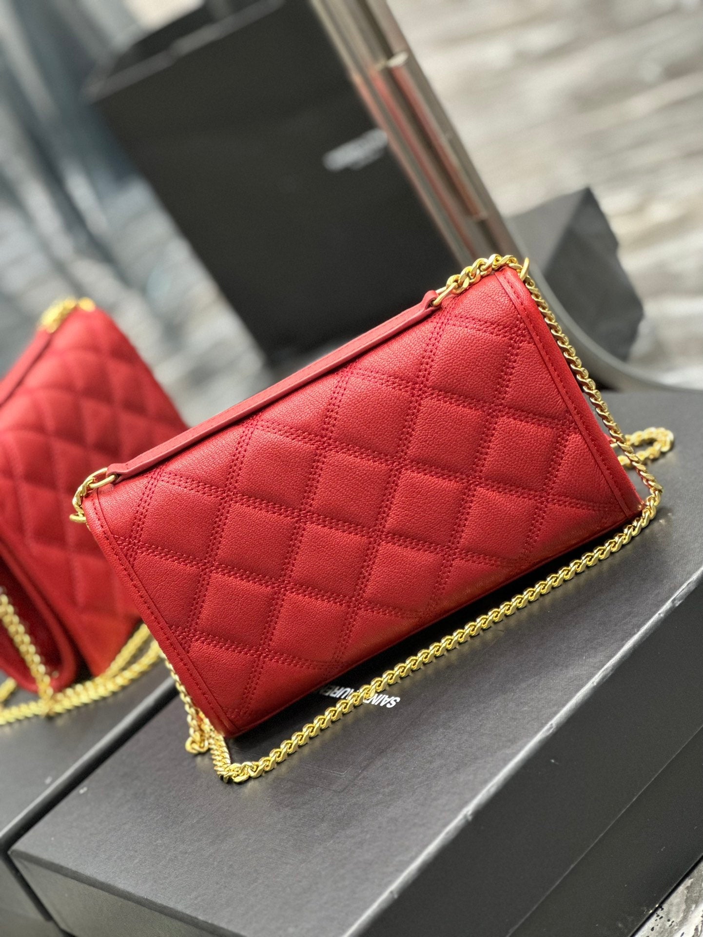 BECKY 22.5 QUILTED RED LAMBSKIN GOLD HARDWARE