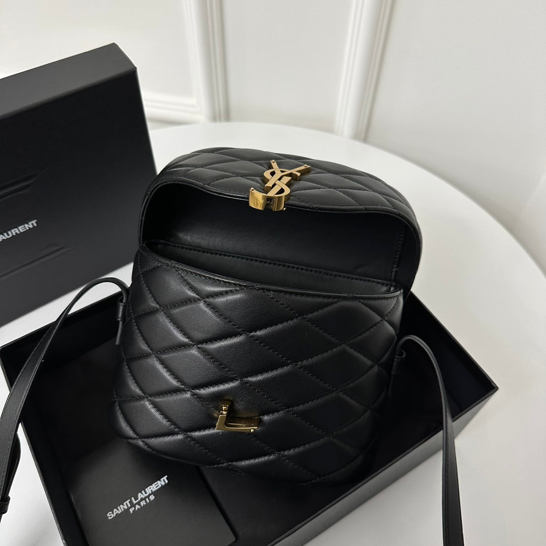 SL June Box Bag In Quilted Black Lambskin Ghw