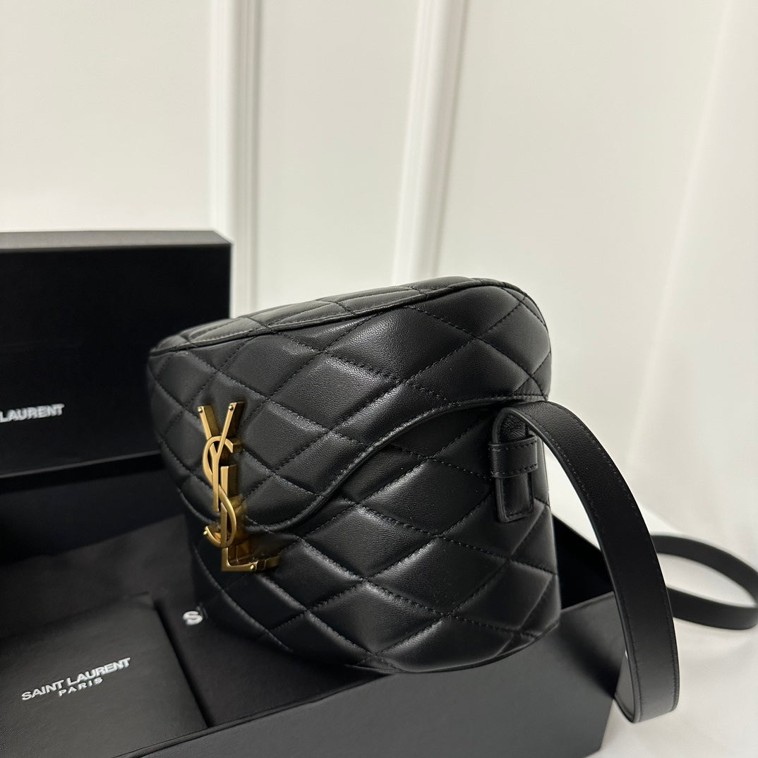 SL June Box Bag In Quilted Black Lambskin Ghw