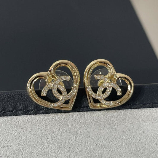 cc diamond heart light gold earrings