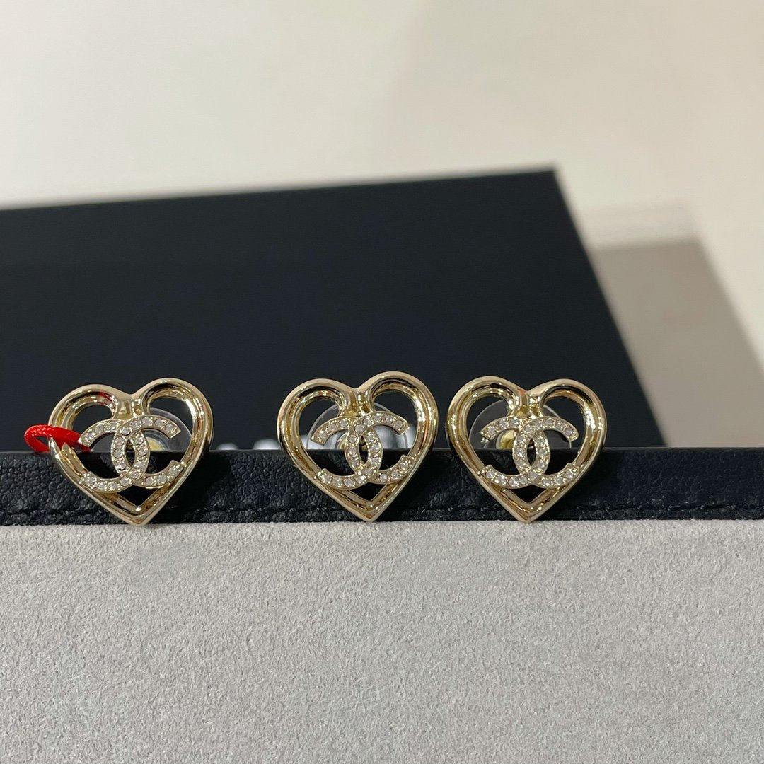 cc diamond heart light gold earrings