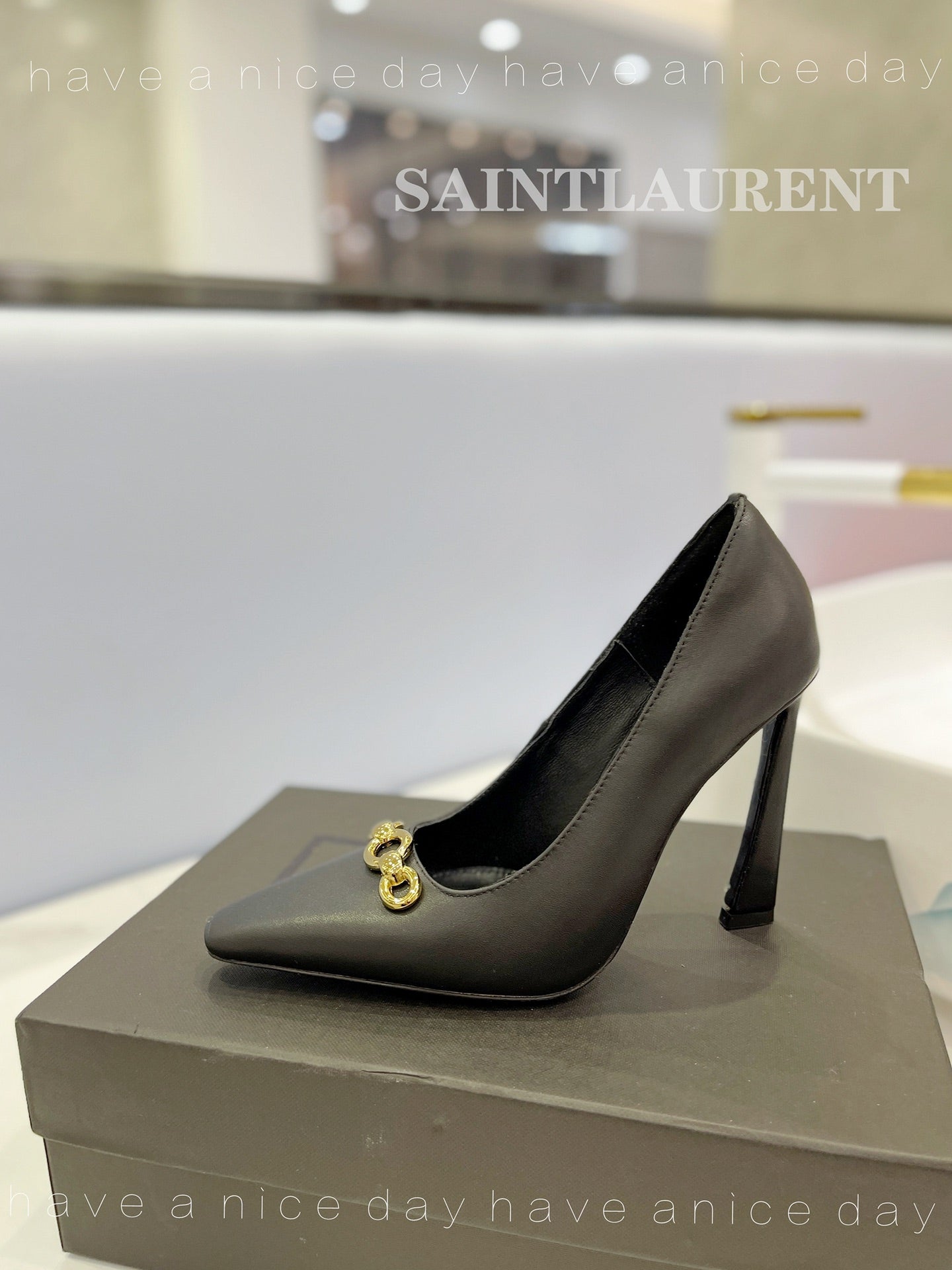 SL SILVANA CHAIN PUMPS BLACK CALFSKIN