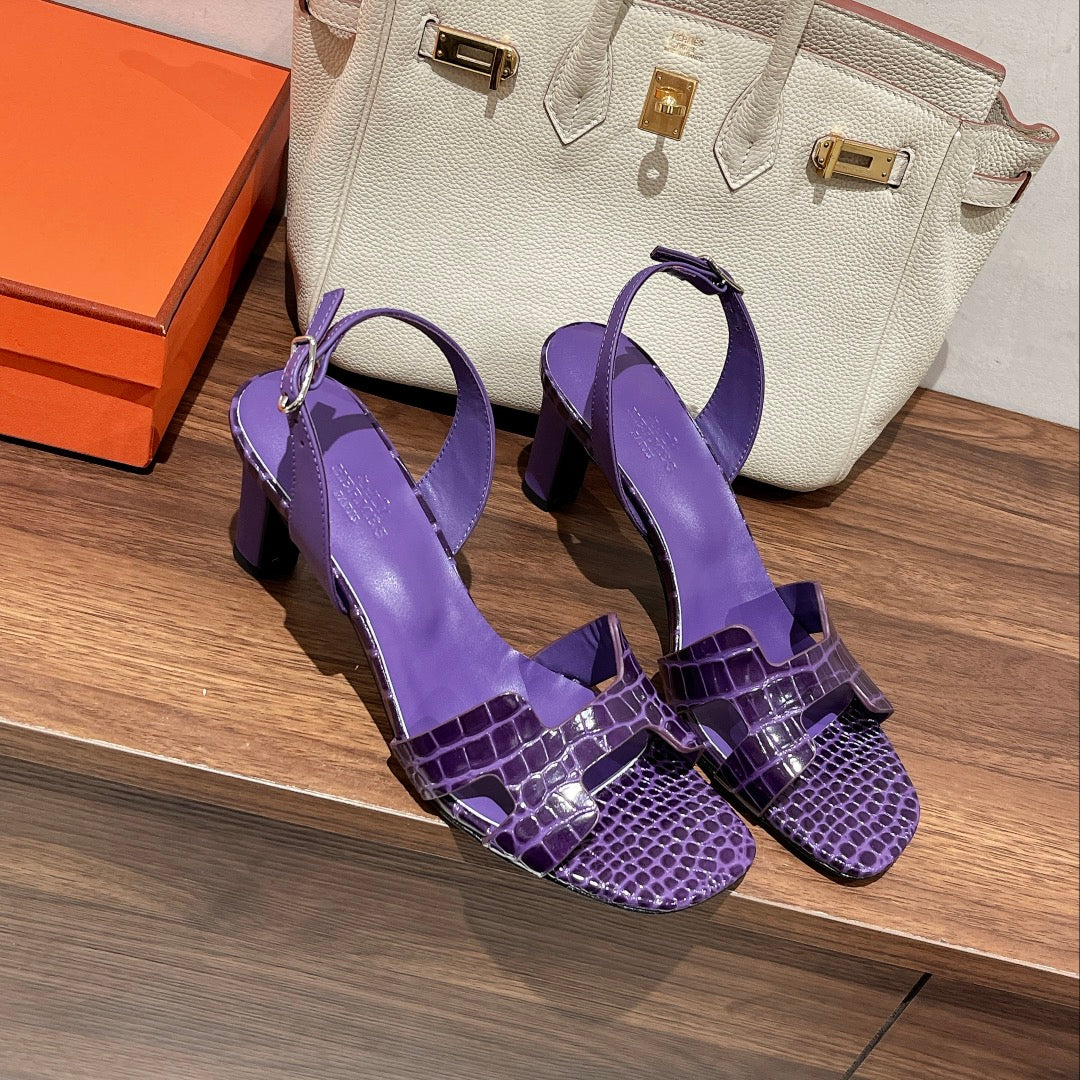 SLINGBACK ETERNITE 75 VIOLET LAMBSKIN AND CROCODILE LEATHER