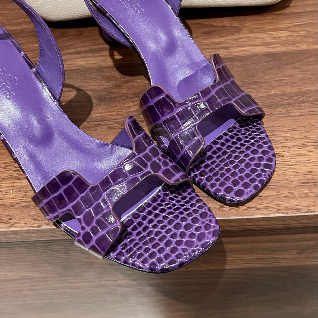 SLINGBACK ETERNITE 75 VIOLET LAMBSKIN AND CROCODILE LEATHER